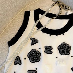 White Letters Embroidered Slim Knit Vest Crop Top